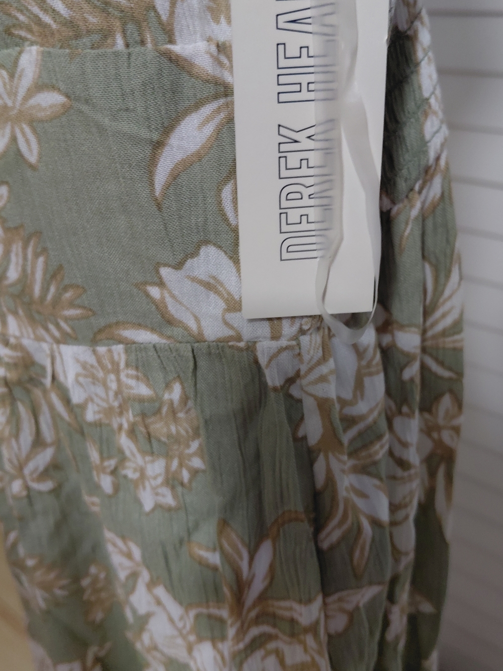 Sage Green Floral Maxi Dress Size Large Rayon Tropical Resort Summer Sundress - Picture 7 of 8